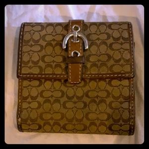 Coach wallet tri fold - tan and brown with buckle